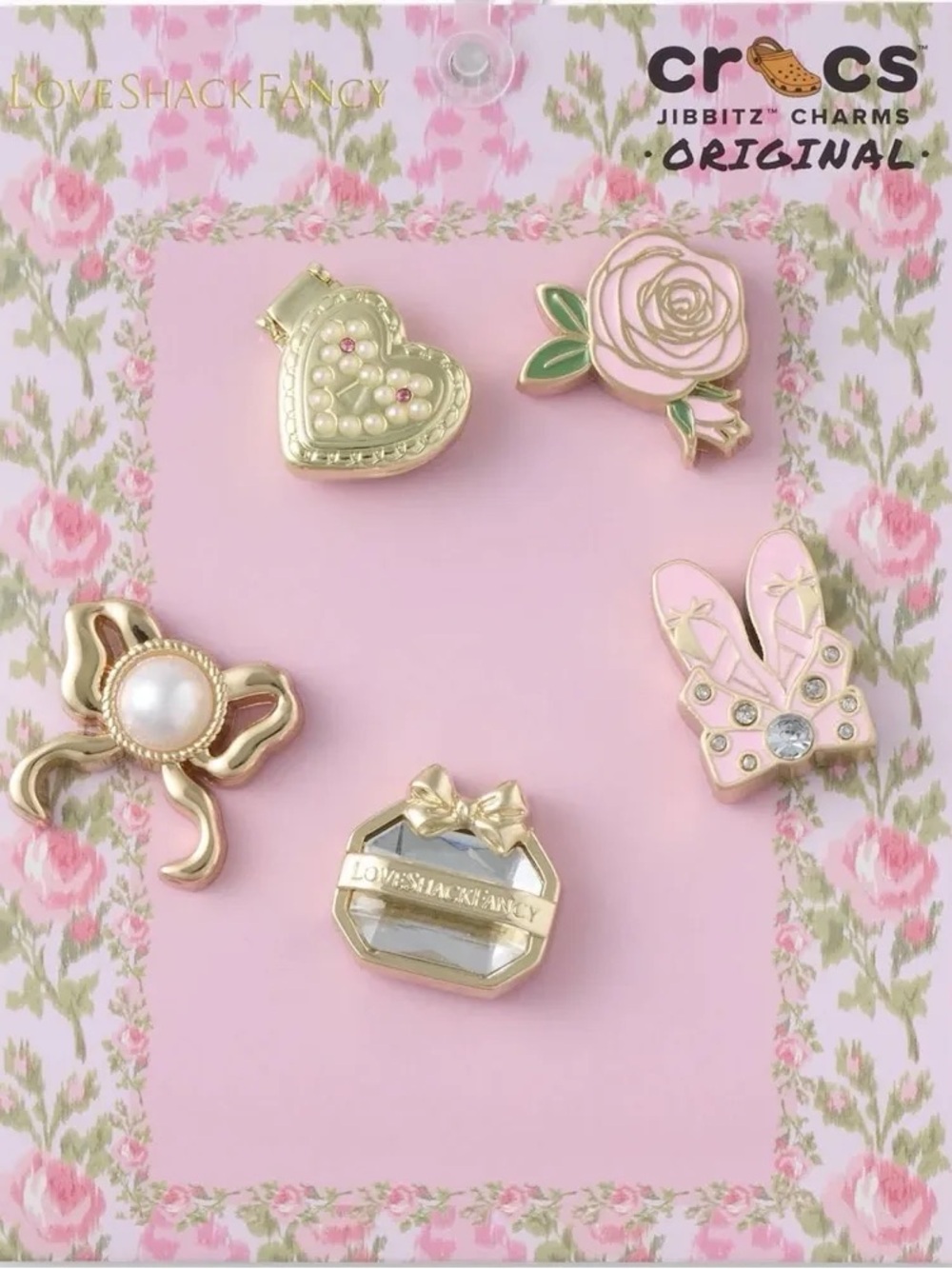 Love shack fancy Gold-Tone jibbitz metal Pink Rose Charm for crocs Jewelry - Picture 3 of 12